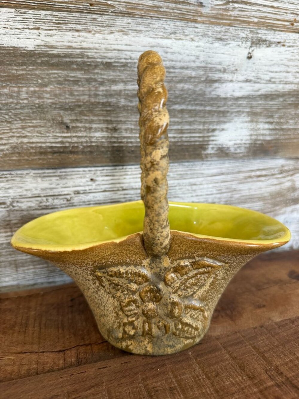 Vintage Red Wing Pottery Basket Planter Brown/ Yellow Speckled Glaze Rumrill #34
